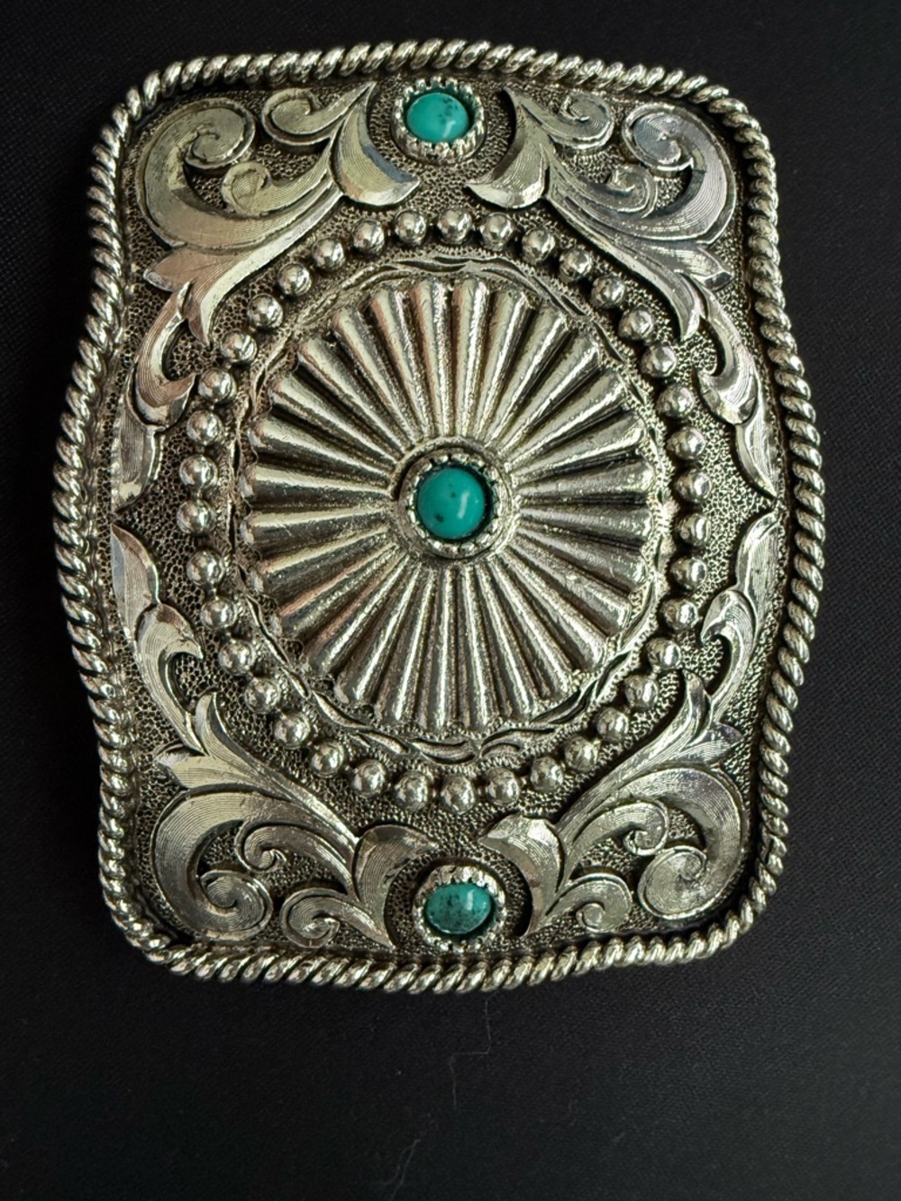 Silver Western Turquoise Belt Buckle